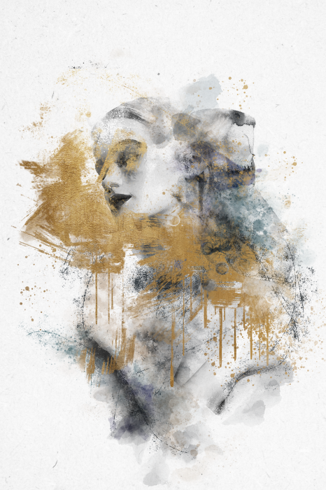 Poster  Visage de femme à l'aquarelle en gris