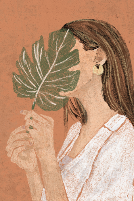 Poster  Illustration d'une femme avec une feuille verte