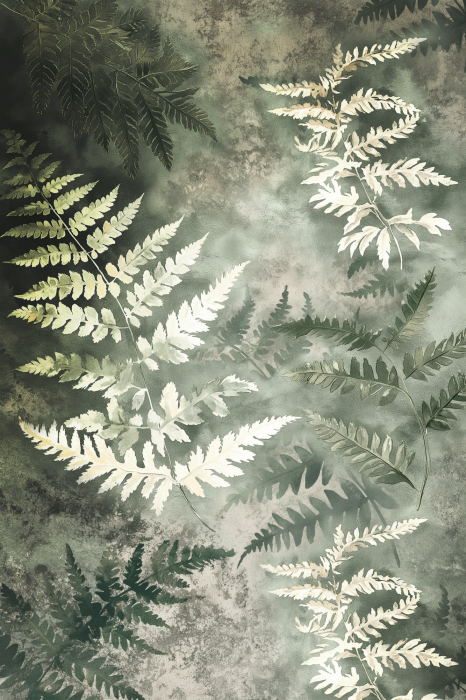 Poster  Feuilles de fougère délicates sur fond brumeux
