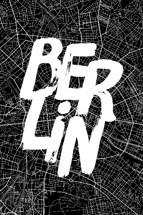 Poster  Carte de la ville en noir avec la légende Berlin