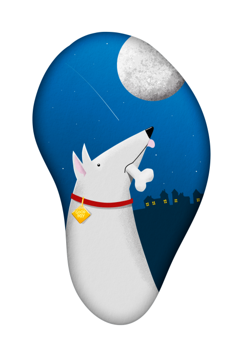 Poster  Illustration d'un chien la nuit avec une grande lune