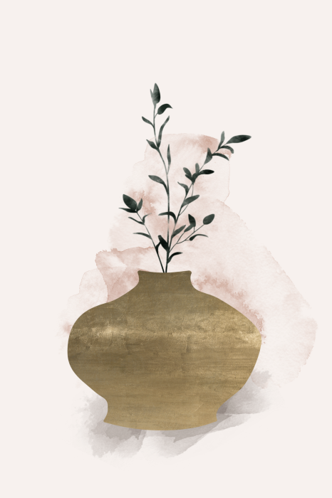 Poster  Vase en argile avec une branche verte