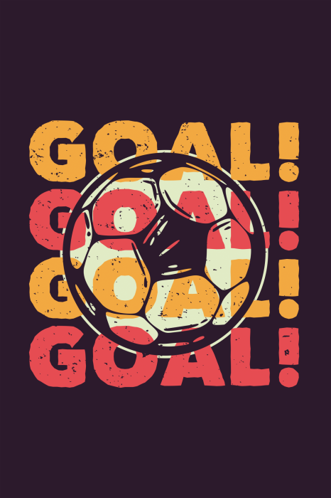 Poster  Ballon de football et inscriptions colorées « But » sur fond sombre