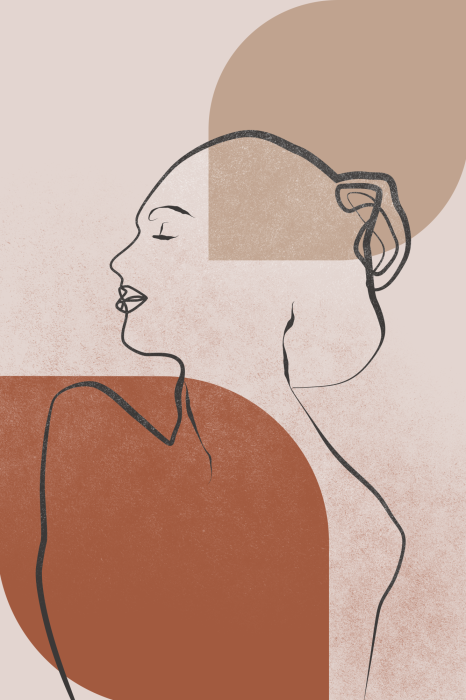 Poster  Profil d'une femme sur fond de grandes taches