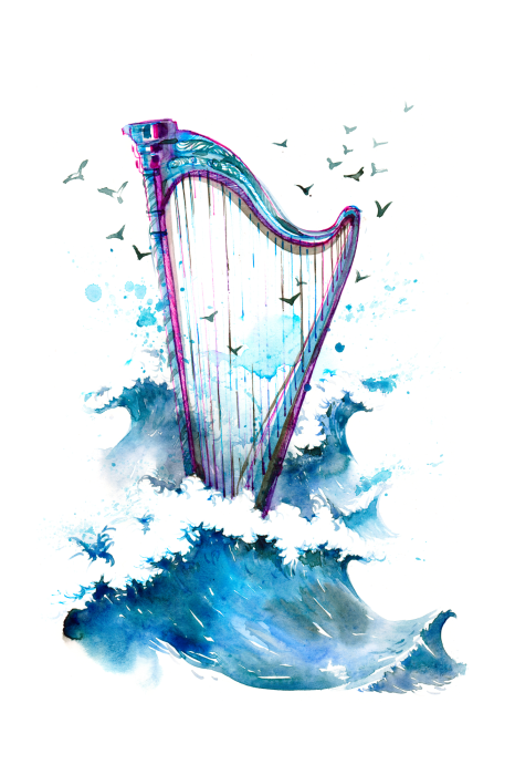 Poster  Harpe sur la mer et oiseaux volants