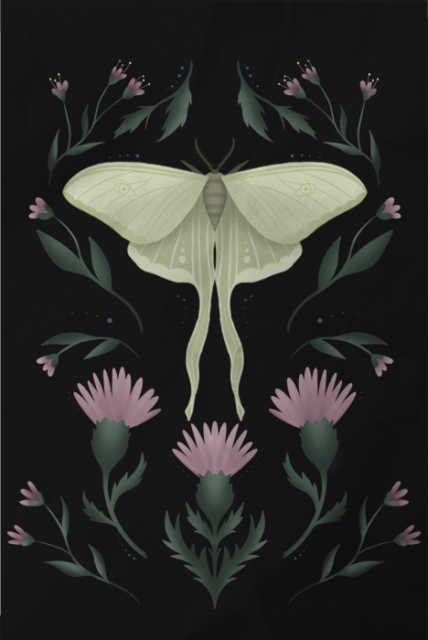 Poster  Un papillon de nuit délicat dans une composition florale