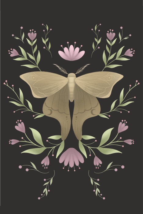 Poster  Papillon beige dans une composition florale symétrique