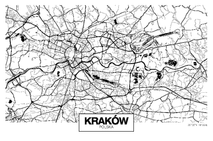 Poster  Carte de la ville de Cracovie en noir et blanc