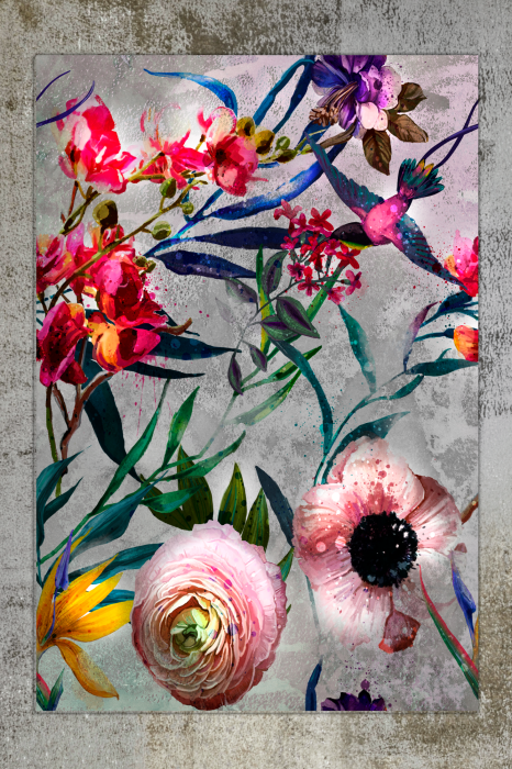 Poster  Motif artistique avec des fleurs colorées