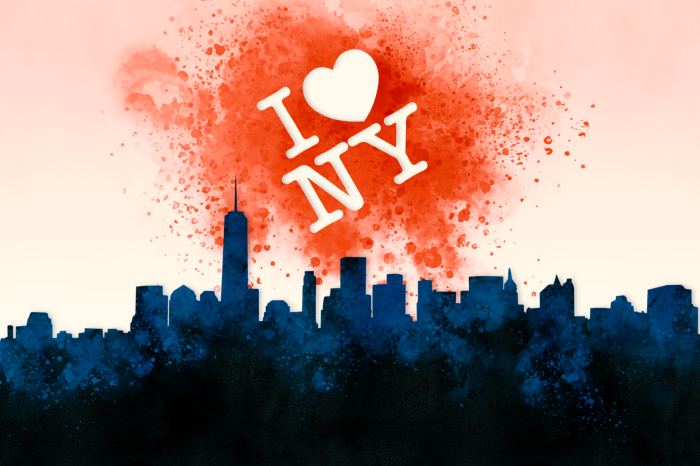 Poster  Inscription « I Love NY » avec la silhouette de la ville