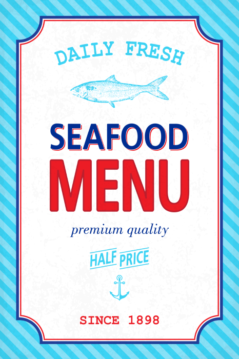 Poster  Graphiques rétro de menus de fruits de mer