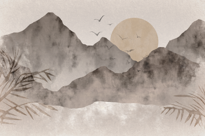 Poster  Illustration d'un paysage au lever du soleil