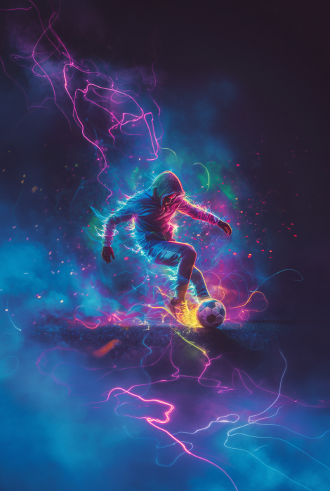 Poster  Silhouette colorée d'un joueur de football sur un fond abstrait