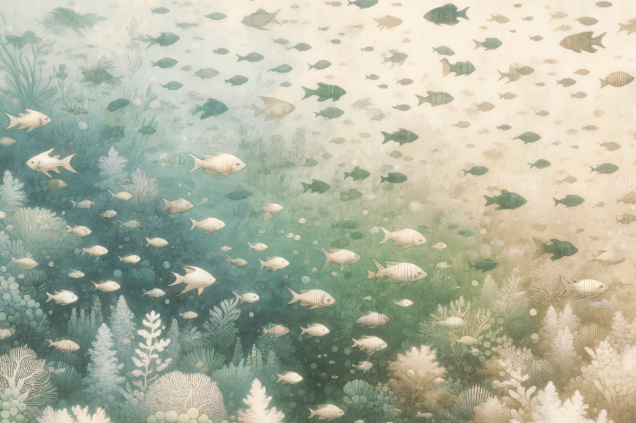 Poster  Récif corallien et poissons de couleur beige verdâtre