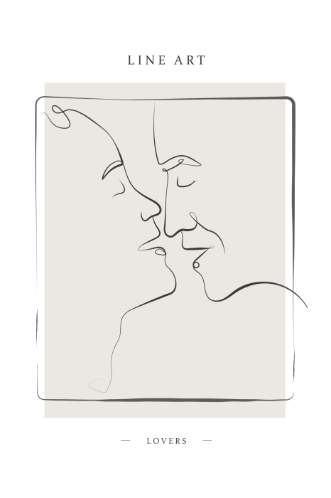 Poster  Illustration délicate du contour du baiser
