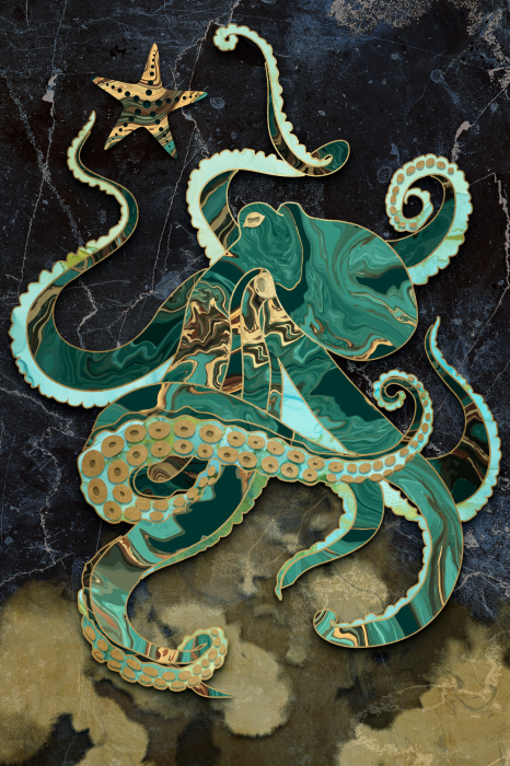 Poster  Motif de pieuvre et d'étoile de mer en marbre