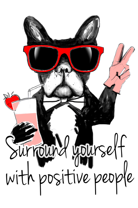 Poster  Bouledogue humoristique avec des lunettes et un cocktail