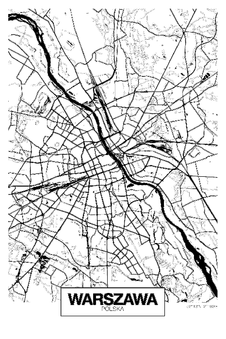 Poster  Carte de Varsovie en noir et blanc