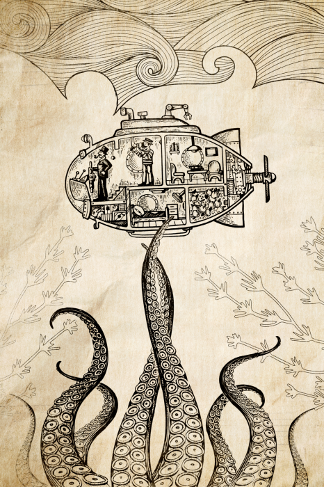 Poster  Sous-marin de style rétro