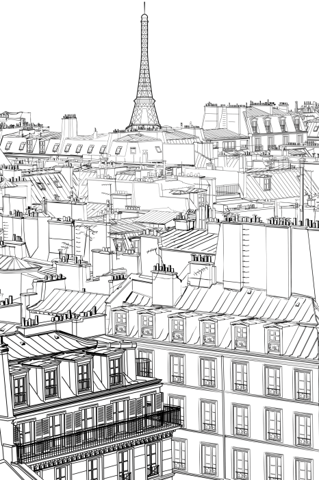 Poster  Un dessin détaillé du panorama parisien