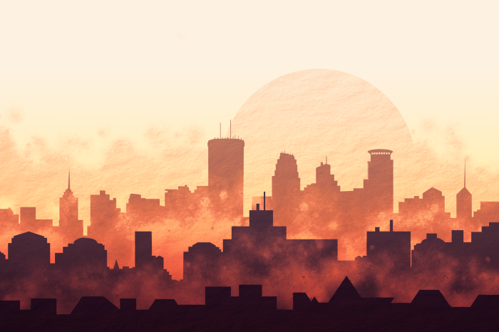 Poster  Paysage urbain au coucher du soleil