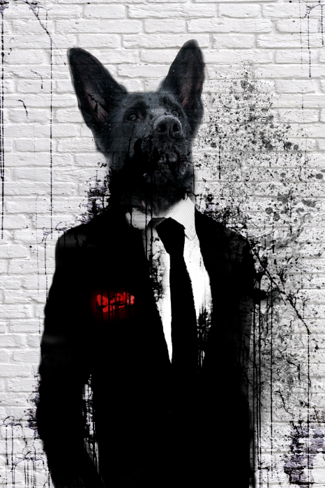 Poster  Un chien noir élégant en costume