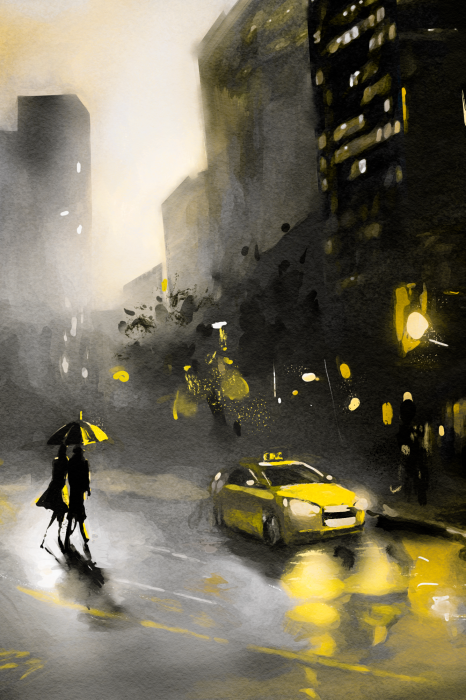 Poster  Une scène d'une grande ville sous la pluie