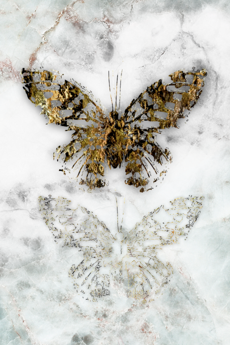 Poster  Papillon doré sur fond de marbre