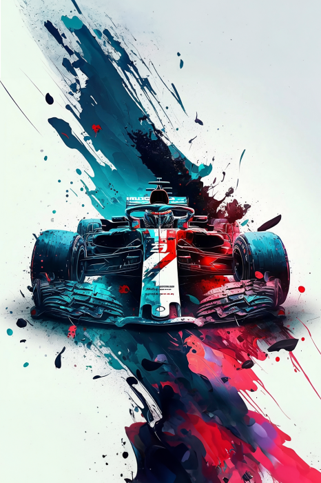 Poster  Une voiture de Formule 1 sur un fond de peinture colorée
