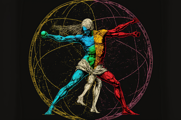 Poster  Athlète coloré dans le style vitruvien