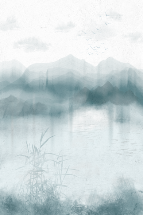 Poster  Un paysage subtil de montagnes et d'eau bleue