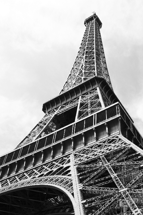 Poster  La tour Eiffel vue d'en bas en monochrome