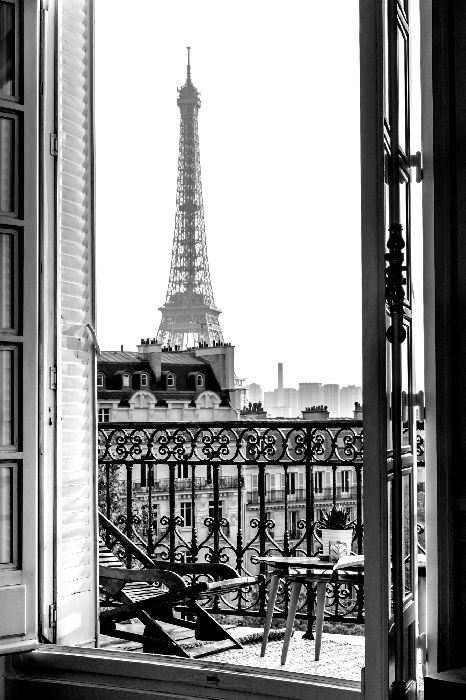 Poster  Balcon parisien avec vue panoramique sur la ville