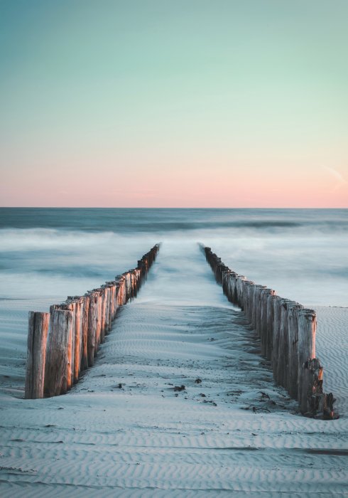 Poster  Paysage de plage et mer au coucher du soleil