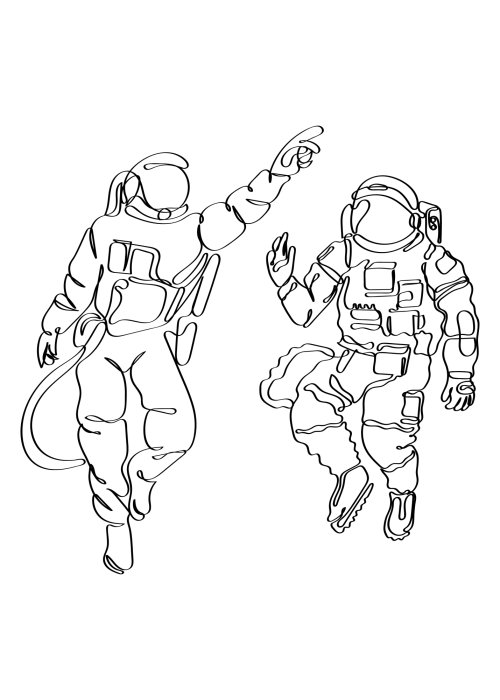 Poster  Astronautes en style line art
