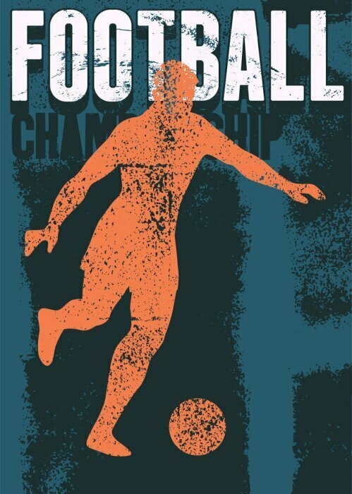 Poster  Un graphique représentant un joueur de football et le mot « Football » dans un style rétro.