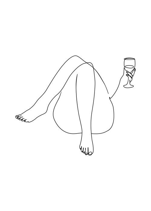 Poster  Femme avec du vin en style line art