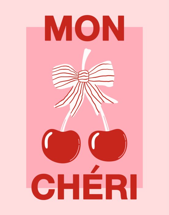 Poster  Mon Chéri Cherry Bows Retro Style
