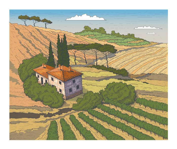 Poster  Paysage illustré de la campagne toscane en Italie