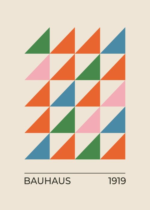 Poster  Triangles colorés composition géométrique dans le style Bauhaus