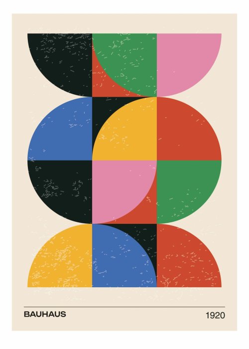 Poster  Abstraction colorée inspirée du Bauhaus avec des demi-cercles et des formes géométriques