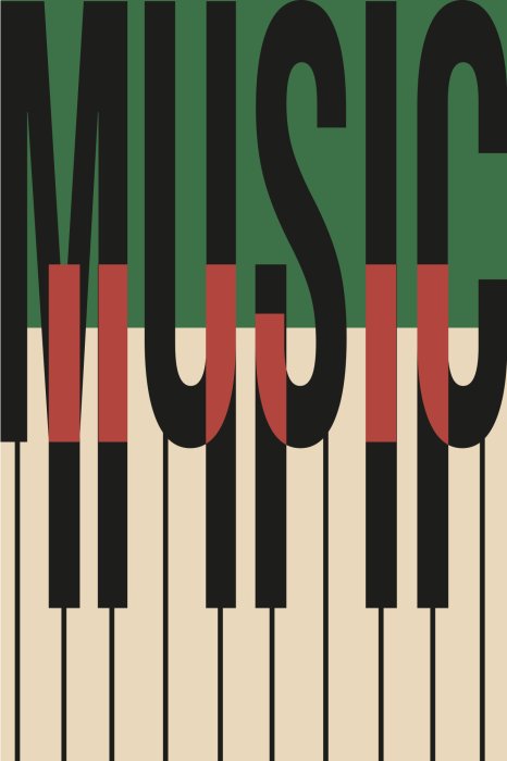 Poster  Touches de piano abstraites et le mot "music"