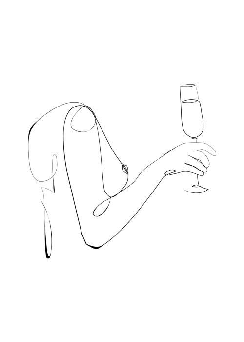 Poster  Femme avec un verre de vin en style line art