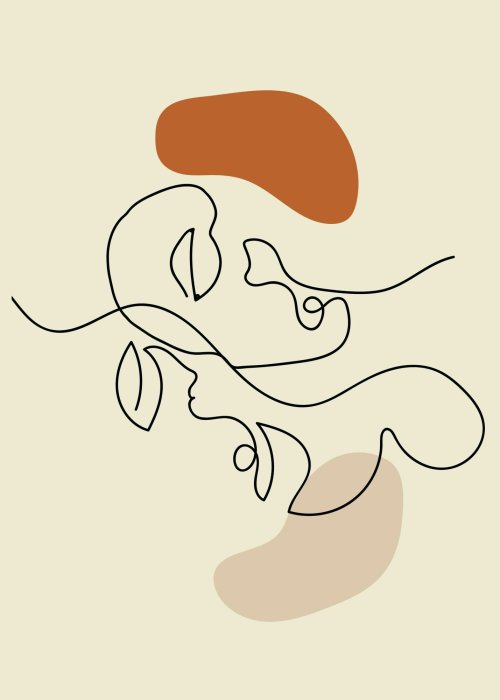 Poster  Visages humains en style lineart sur fond beige