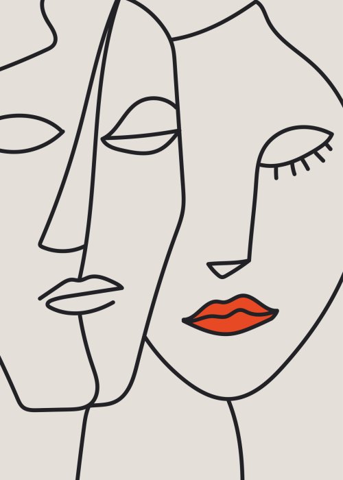 Poster  Amour en style line art portrait