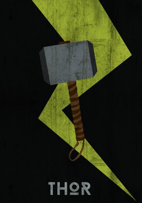 Poster  Marteau avec éclair en arrière-plan et l'inscription Thor