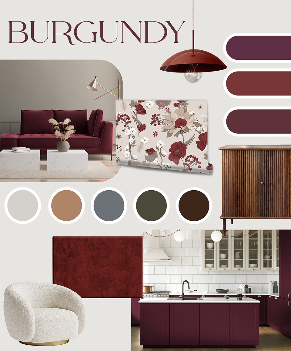 Éléments bordeaux pour la chambre