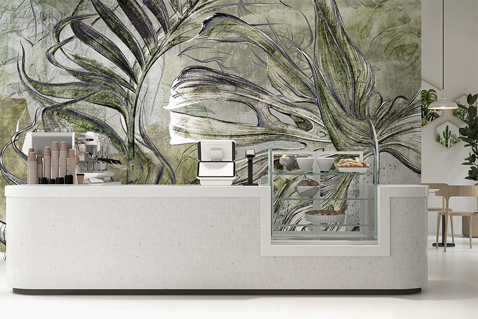 Papier peint artistique avec des feuilles