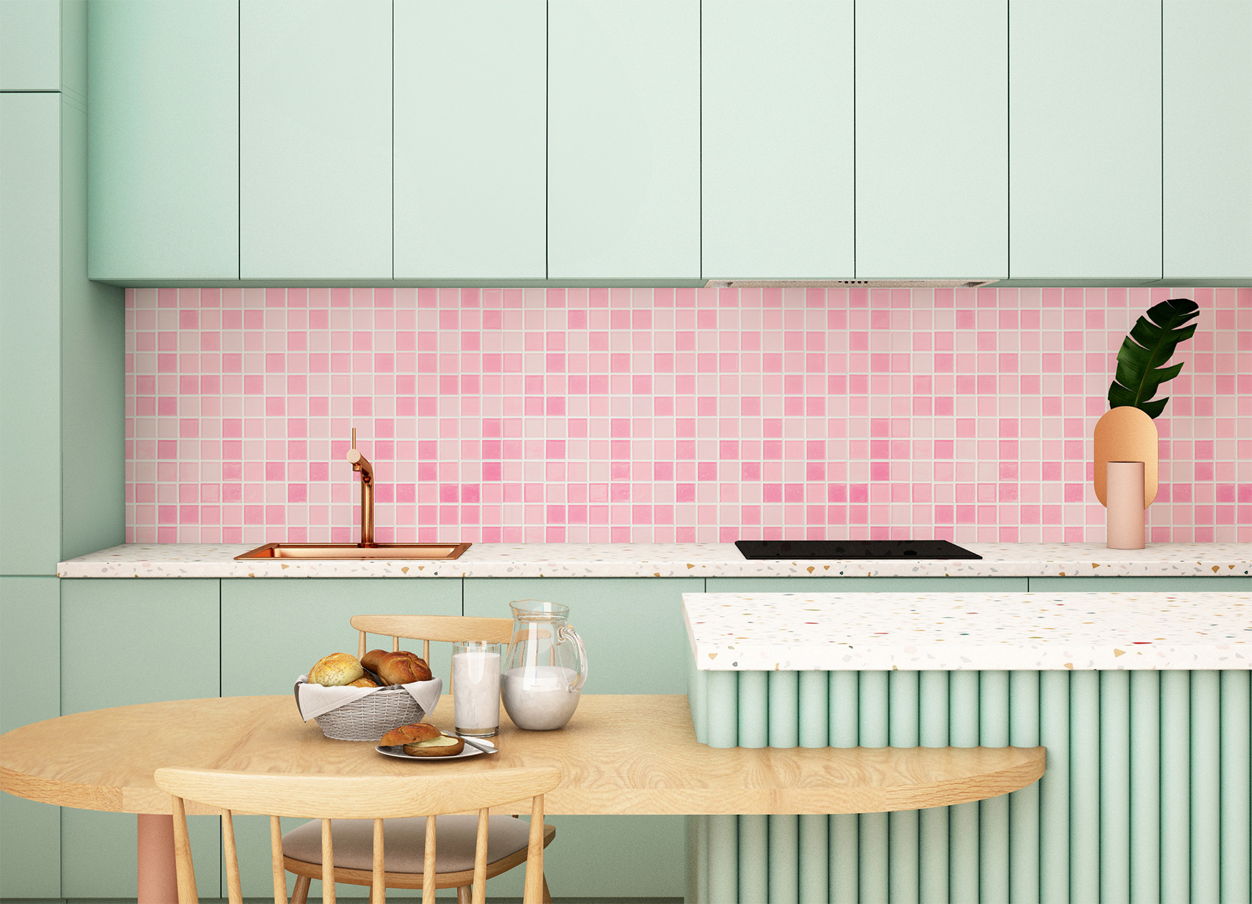 Papier peint carrelage rose