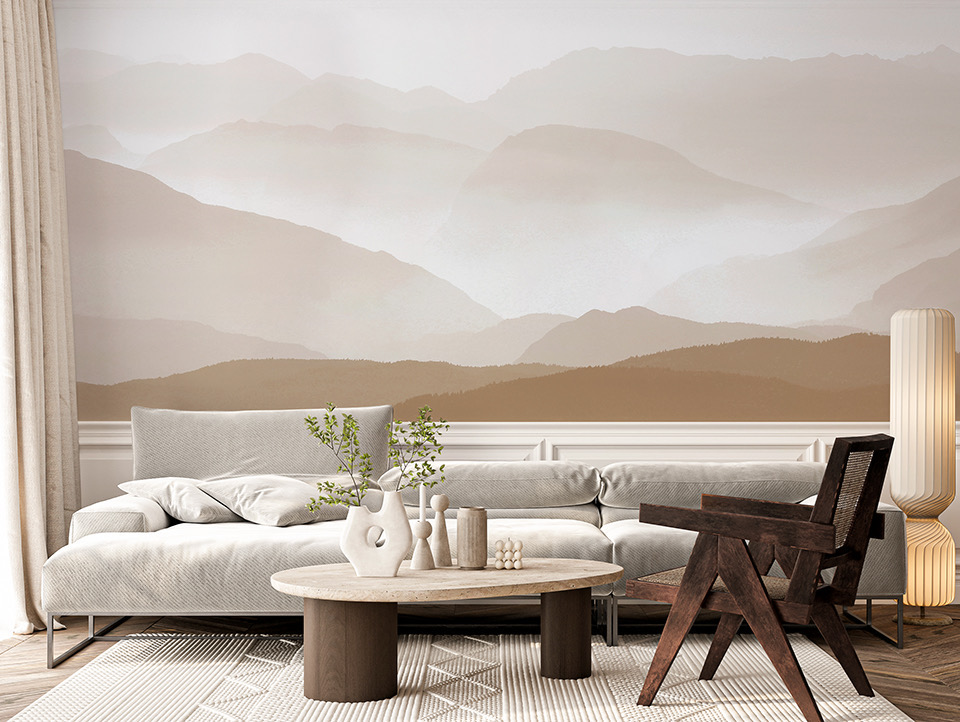 Papier peint paysage dans des tons terreux